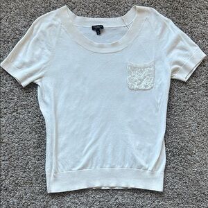 TALBOTS Cream Short Sleeve Top with Sequin Pocket